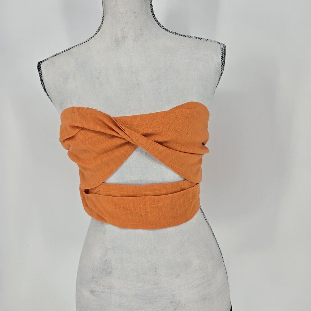 NWT Who I Am Orange Linen Blend Crop Top 12